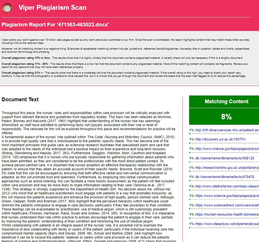 Plagiarism Report Masters Merit Nursing