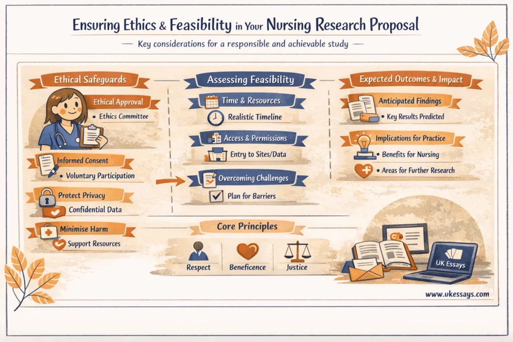 Ensuring ethics and feasibility for a nursing research proposal infographic 