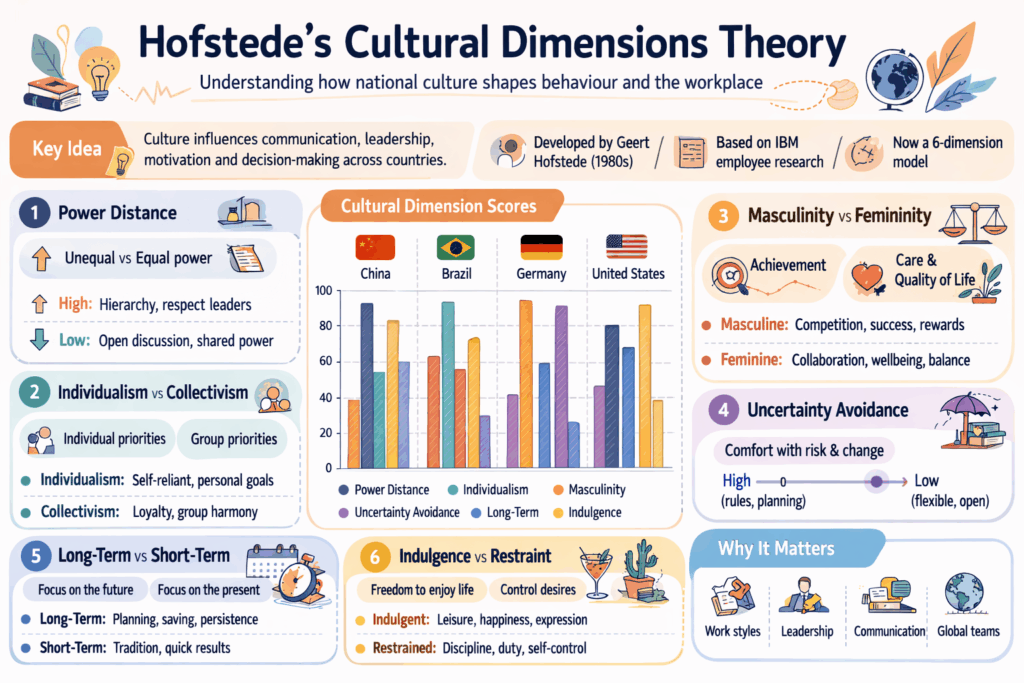 Infographic explaining Hofstede's cultural dimensions theory