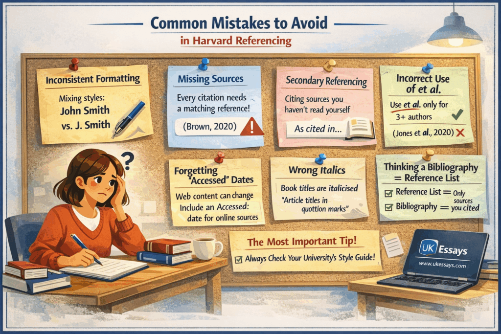 Common mistakes to avoid in Harvard referencing infographic 