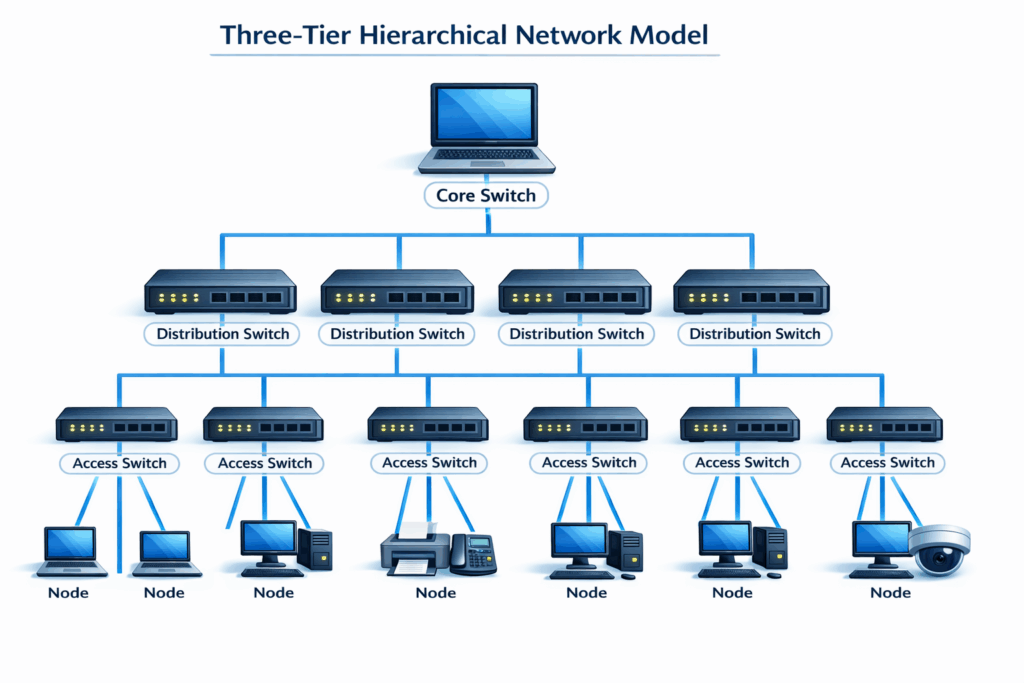 Three Tier Hierarchical Network Model diagram